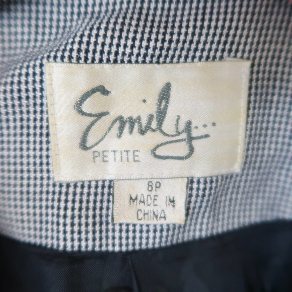 Vintage 90s Emily navy blue and white checker print skirt suit set 8P - Picture 9 of 10